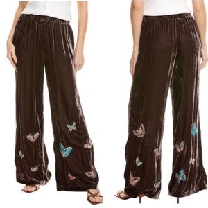 NWT JOHNNY WAS Embroidered Velvet Floral Wide Leg Coordinating Pull-On Pants